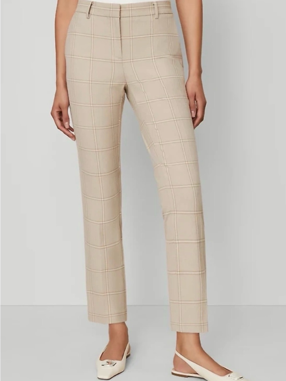 Ann Taylor Beige Windowpane Straight-Leg Pants